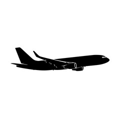 Silhouette of a Modern Passenger Jet Airplane in Flight Against a White Background