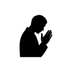 Silhouette Of A Man Praying With Hands Clasped In Supplication And Reverence