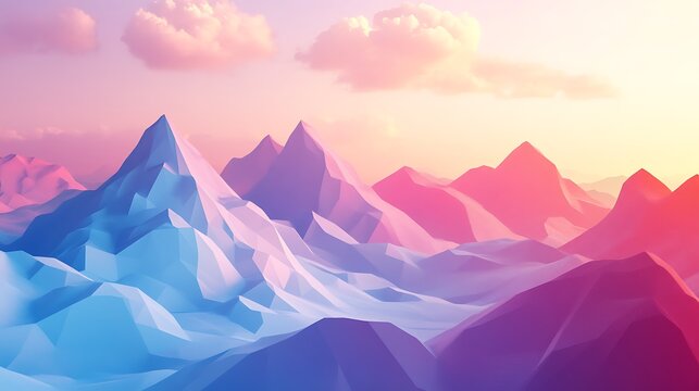 Futuristic low-poly terrain rendered with geometric shapes in a digital sci-fi environment - Powered by Adobe