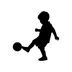 Young Boy Kicking a Soccer Ball Silhouette Action Sport