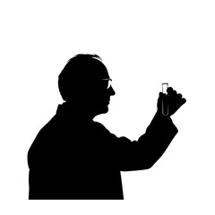 Silhouette of a scientist examining a test tube in a laboratory