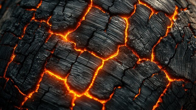 Cracked, charred sphere, glowing lava fissures