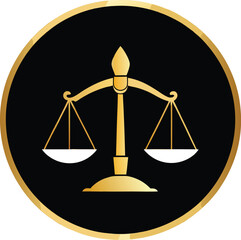 Gold Scales of Justice Icon Black Background Circular Emblem Legal Symbol vector