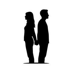 Couple Holding Hands Back to Back Representing a Difficult Relationship
