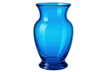 Classic empty blue glass vase standing on a transparent background, perfect for showcasing flowers or as a decorative element
