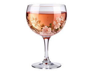 Vintage Goblet of Rosé Wine with Decorative Etching, isolated on transparent background
