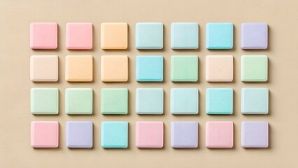 Grid Of Soft Pastel Squares On Beige Background, Ai Generated