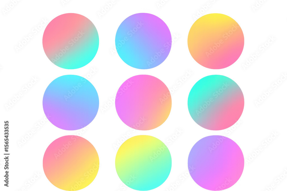 Poster gradient circles forming dynamic multicolored pattern, showcasing contemporary design element agains