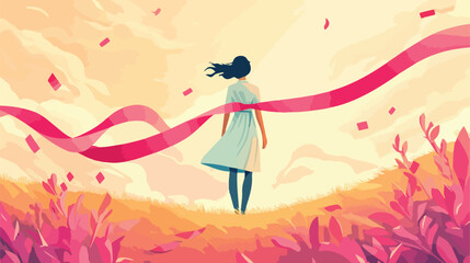 Obraz premium Breast Cancer Awareness Month Female with Ribbon