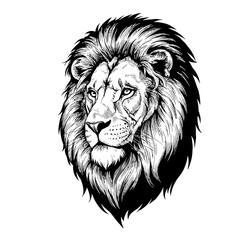 Obraz premium isolated, white background. Stylish black and white lion head illustration with detailed mane 
