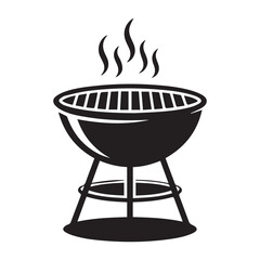 Simple black silhouette of a barbecue grill with smoke rising from the cooking grate on a white background