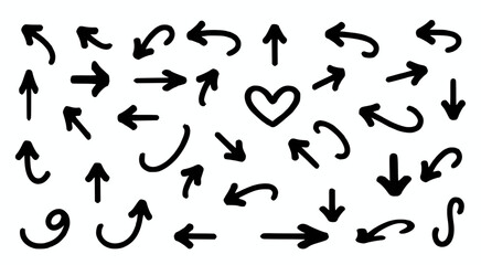 Black hand drawn arrows and heart illustration white