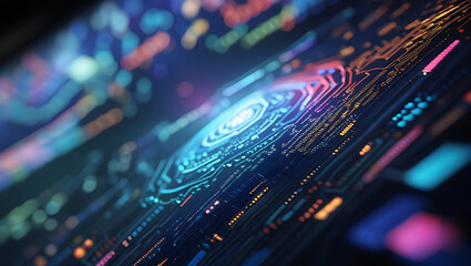 Obraz premium Futuristic motherboard design showing intricate circuit patterns and vibrant colors for a high tech feel.