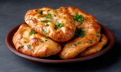 Rustic shangi pies on terracotta plate