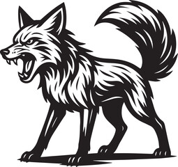 Aggressive Fox Illustration Black and White Vector Art