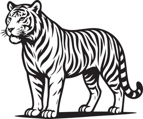 Majestic Tiger Illustration Black and White Vector Art