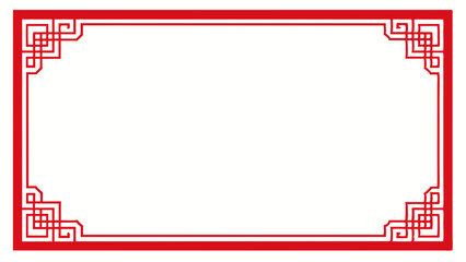 Elegant red chinese style decorative border with intricate geometric corner ornaments
