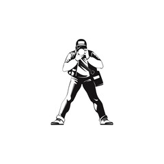 Engraved Photographer taking a photo icon logo flat vector design