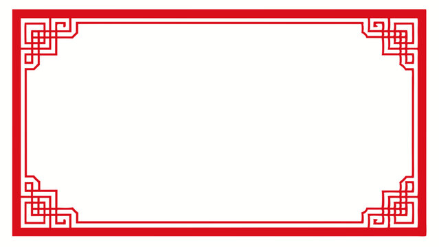 Elegant red chinese style decorative border with intricate geometric corner ornaments