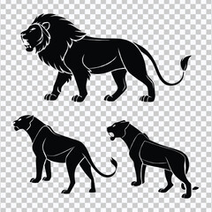 Lion Silhouette Set Vector in Simple Flat Black Style Illustration