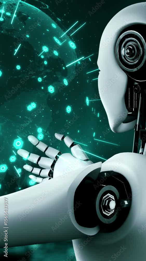 Poster future financial technology controll by ai robot huminoid uses machine learning and artificial intel