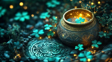 Enchanting Celtic Pot With Glowing Shamrock