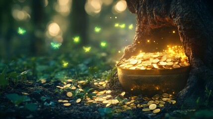 Golden Coins Hidden In A Magical Forest Treasure