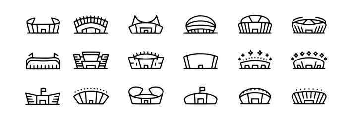 Diverse stadium architecture minimalist outline icons arena sports venue