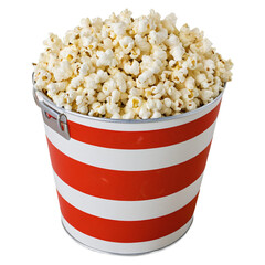 popcorn in a striped bucket isolated on transparent background