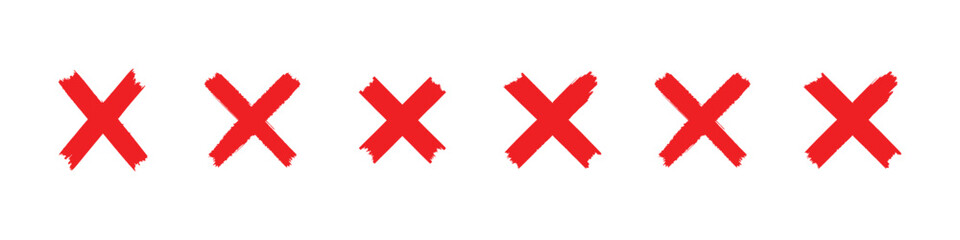 Obraz premium Red Cross Mark Icon Set – Bold Brushstroke Style Symbols for Error, Cancel or Rejection
