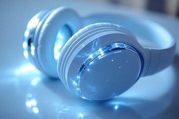 Wireless Headphones with Ambient Blue Lighting, a Modern Look