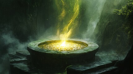 Ancient Stone Basin With Glowing Magical Energy