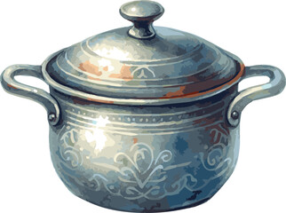 Vector watercolor painted illustration of a pot