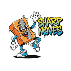 Cartoonish Whimsical Sharpener Character with Sharp Moves Slogan for Stationery Design