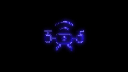 Animated Drone Icon Neon Blue Glowing Wireless Technology Futuristic Digital Aerial Innovation Concept 4 K High - Powered by Adobe