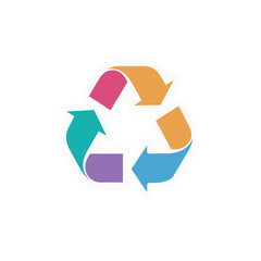 A vivid graphic of the universal recycling symbol, with colorful arrows in a triangular arrangement, representing environmental sustainability and the cycle of reuse.