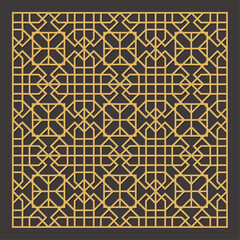 Laser cut pattern. Vector of cutting templates with abstract geometric ornament, grid, mesh, lines, chevron. Decorative stencil for laser cut of wood, metal, plastic. Aspect ratio 1:1	