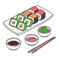 Japanese cuisine from sushi and rolls  vector