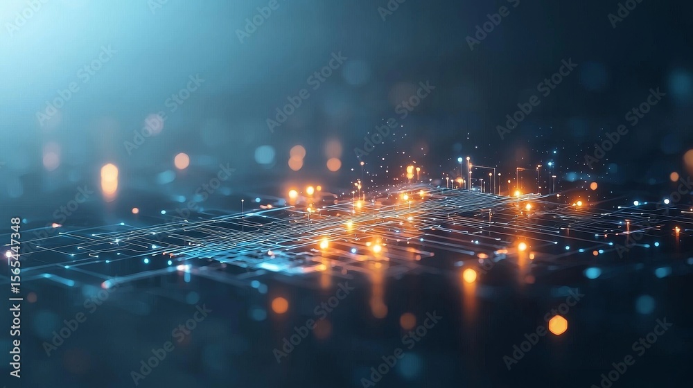 Poster digital innovation and data visualization virtual space graphic design futuristic environment aerial