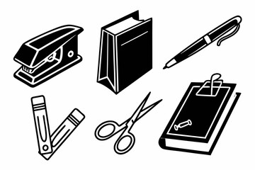 Vector art of office supplies isolated on white background