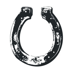 Rustic vintage horseshoe with worn texture on white background