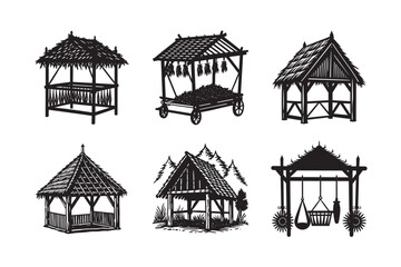 silhouette double level Slovenian hayrack set bundle on the white background