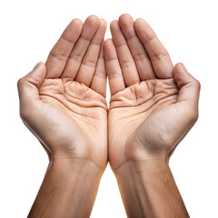 Two human hands held palms up, side-by-side, as if cupping or holding something. The hands appear to belong to an adult, and the skin tone is light to medium.