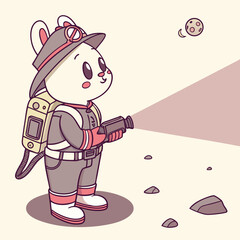 Cute Space Firefighter Bunny – Cartoon Animal Astronaut with Flashlight and Backpack Gear