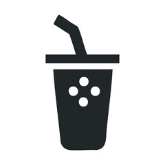 Obraz premium Black silhouette of a drink cup with straw icon on white background