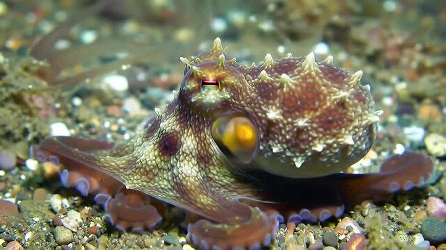 Coastal octopus perched on a seabed