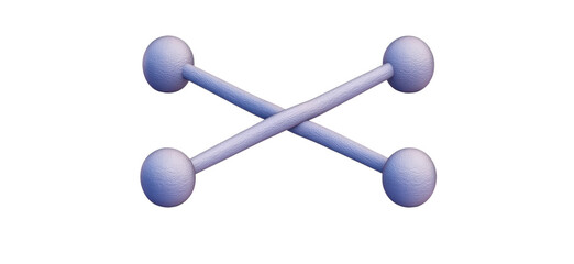 Crossed rods with spherical ends in soft pastel purple color, representing connectivity and structure in abstract form