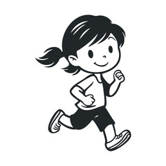 Illustrated young asian female child running with joyful expression