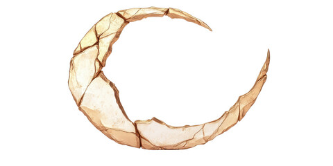 Unique crescent moon shape with a cracked texture in earthy tones, perfect for mystical and natural themed artwork