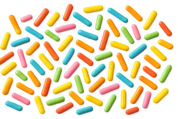 Colorful candy sprinkles falling against a transparent background, creating a vibrant and festive backdrop for confectionery projects